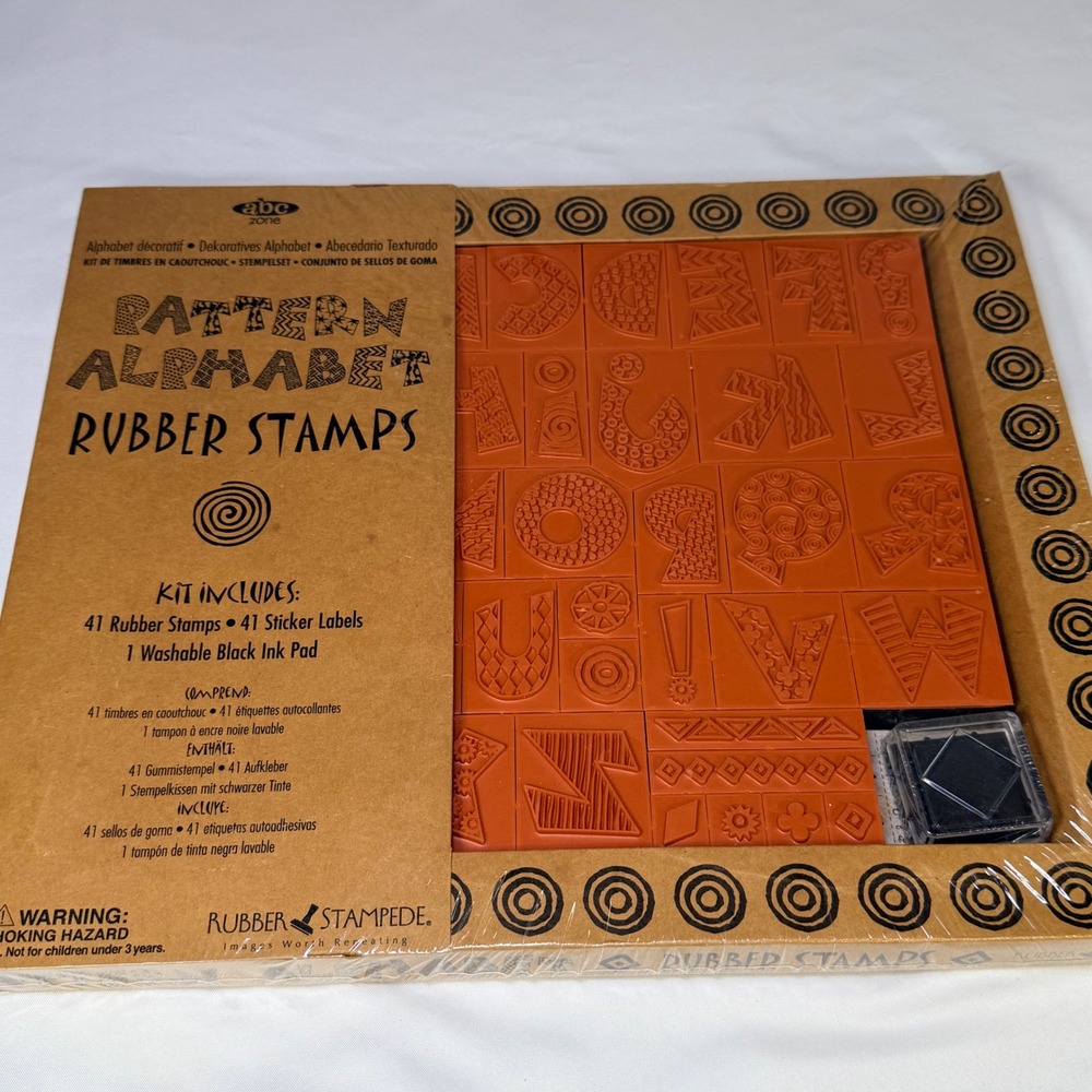 Rubber Stampede Pattern Alphabet Rubber Stamp Kit 41pc Black Ink Pad 995.01 NEW